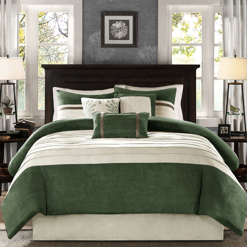 Édredon en suède 7 pièces pour très grand lit, lavables à la machine, coussins décoratifs avec motif brodé en daim, pièces, détails sur les coussins, fer à vapeur facile à nettoyer et lavable