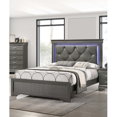 Tête de lit capitonnée en similicuir 1pc très grand lit avec mobilier de chambre à coucher à DEL à texture unique FB