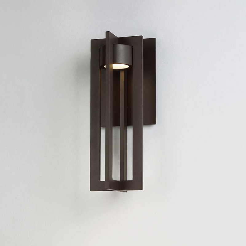 Chamber LED Outdoor Armed Sconce, Bronze, 16" H x 7" W x 8" D