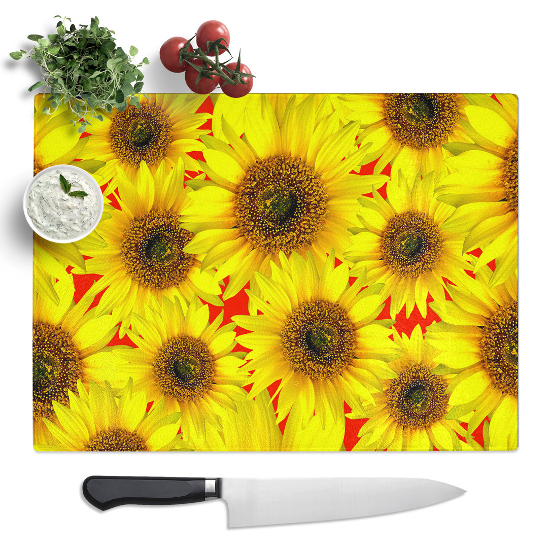 Flower Yellow Sunflowers No.6 Art  Glass Chopping Board