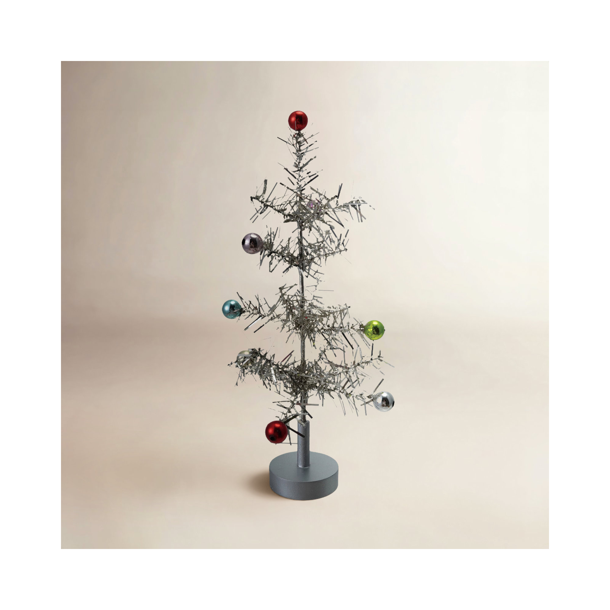 Tinsel Tree With Multicolor Ball Ornaments, 8" H x 2.13" W x 2.13" D