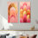 «Contemporary Flow - Pink & Gold Arcs II», ensemble de 2 reproductions d'art murales abstraites en métal