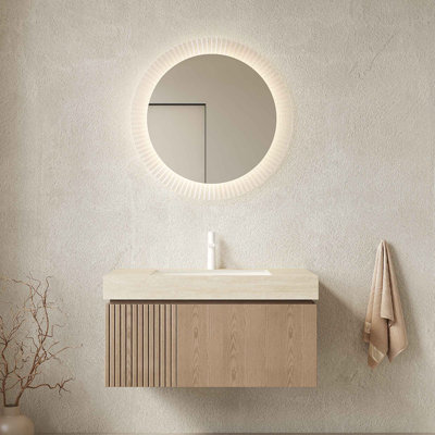 Meuble-lavabo 36 po, armoire de rangement en contreplaqué flottant avec tiroir et porte, comptoir en pierre frittée et lavabo en céramique avec 1 trou de robinet pré-percé, pré-assemblé