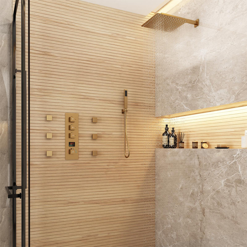 Brushed Gold Multi-head Wall Mounted Rain Shower System