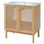 Meuble-lavabo de 30 pouces fabriqué à partir de matériaux naturels, avec des portes en rotin faites à la main et des mécanismes de fermeture en douceur