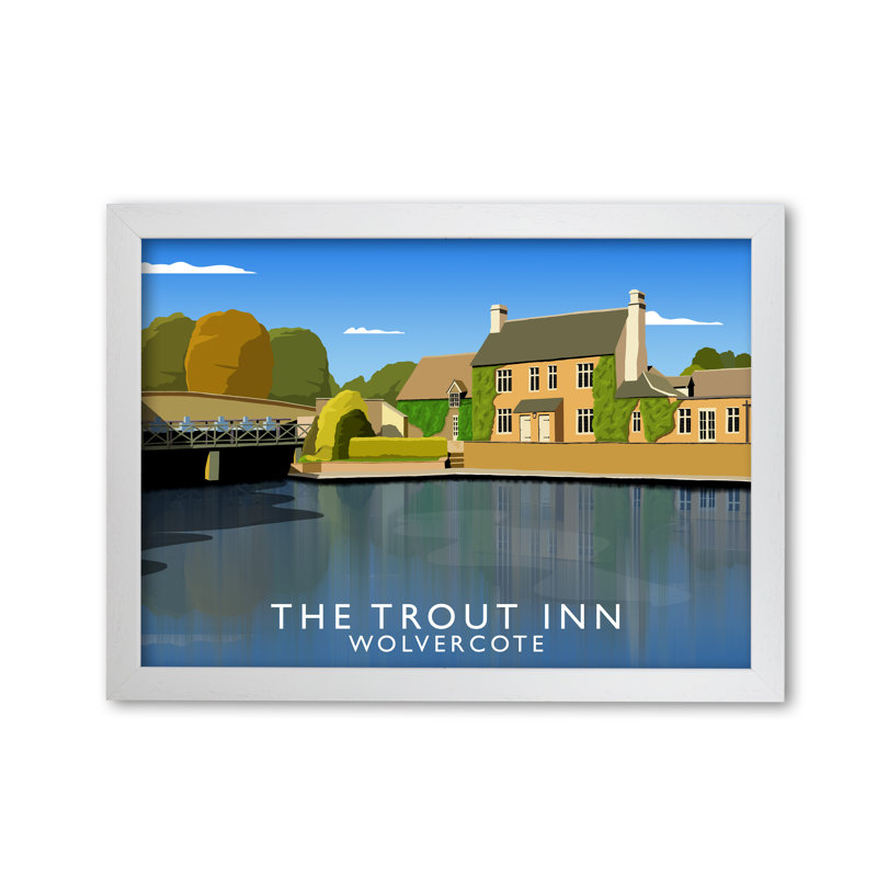 The Trout Inn Wovercote - Print, 59.4cm H x 84.1cm W x 3cm D, White Framed