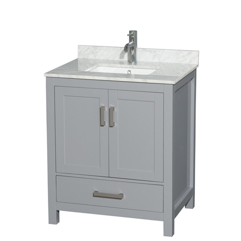 Meuble-lavabo simple avec plateau en marbre Sheffield, Gris