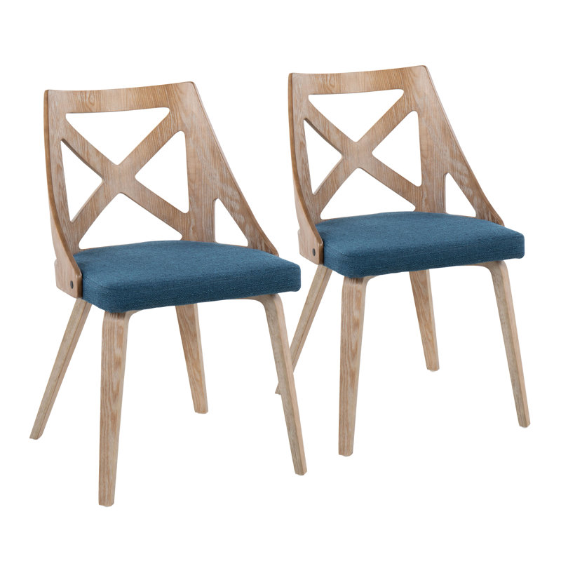 Raimonda 18.25'' H Fabric Upholstered Side Chair, Blue, Whitewashed
