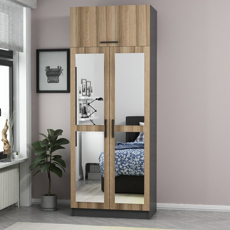 Garde-robe, H 100,4 po x l 35,4 po x P 20,5 po, Naturel / gris