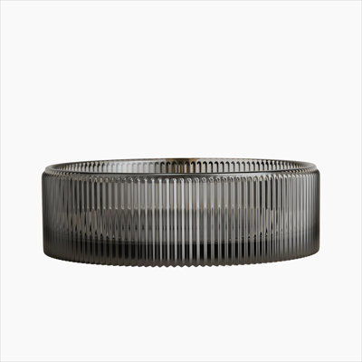 14'' Bathroom Round Crystal Glass Sink without Faucet, Transparent Black