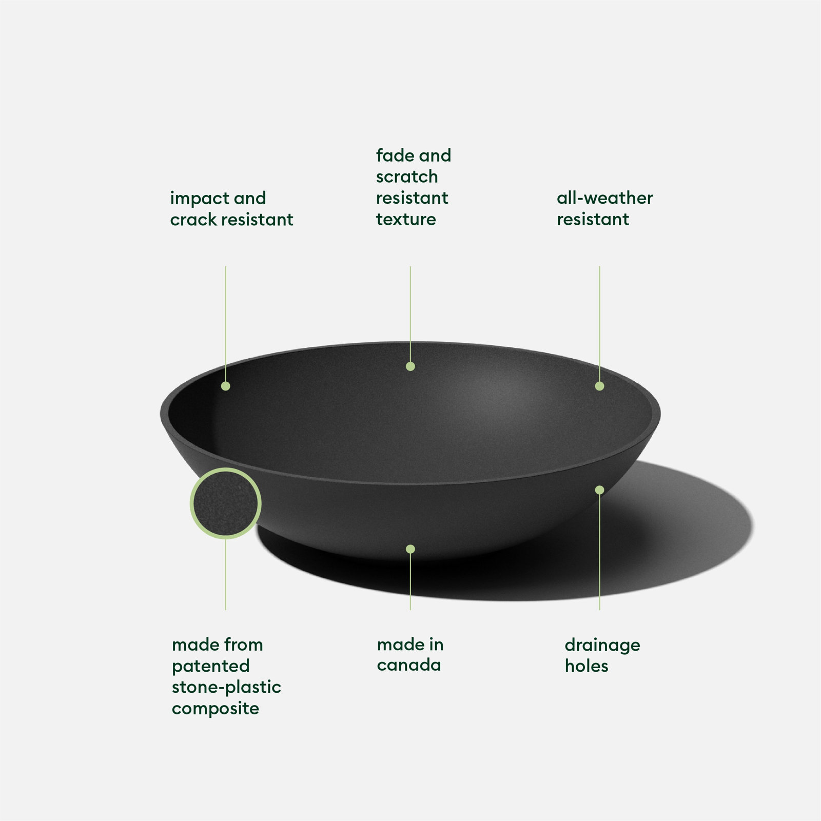 Pure Series Lane Weather Resistant Bowl Planter , Black, 6" H x 24" W x 24" D, Set of 1