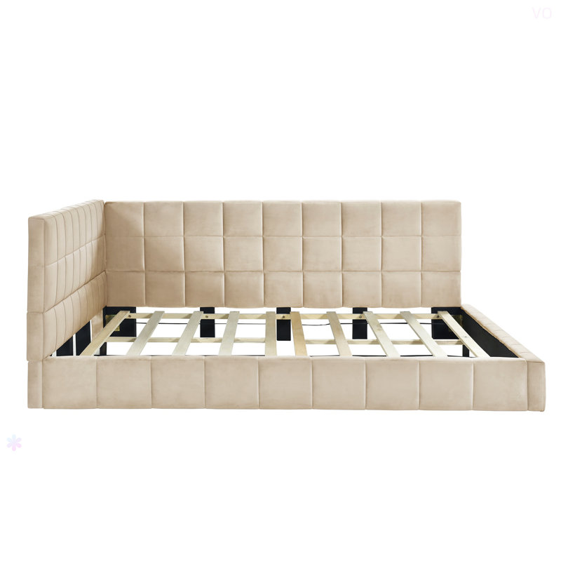 Full Size Upholstered Daybed/Sofa Bed Frame, Velvet, Beige