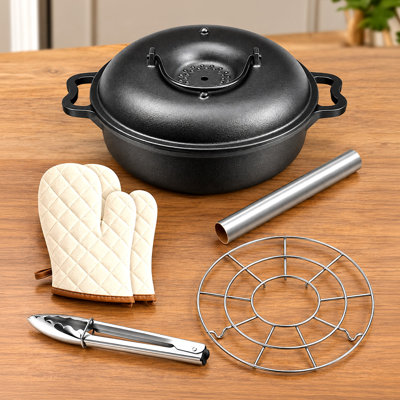 Plat de cuisson rond 11 po avec rôti en fonte et acier inoxydable, cocotte avec couvercle bombé