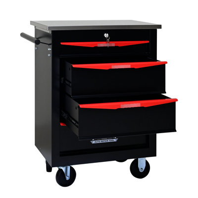 Chariot en métal à 4 outils sur roulettes, organisateur d'atelier de garage, noir et rouge, toit en acier inoxydable, capacité de tiroir de 15 kg, fabrication, glissières à roulement, 4 po avec freins, finition thermolaquée multifonctionnelle