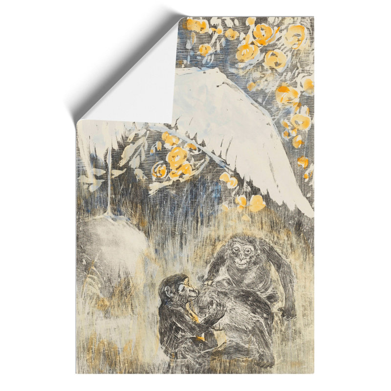 Heron With Three Monkeys - No Frame Print, 42cm H x 30cm W x 0.1cm D