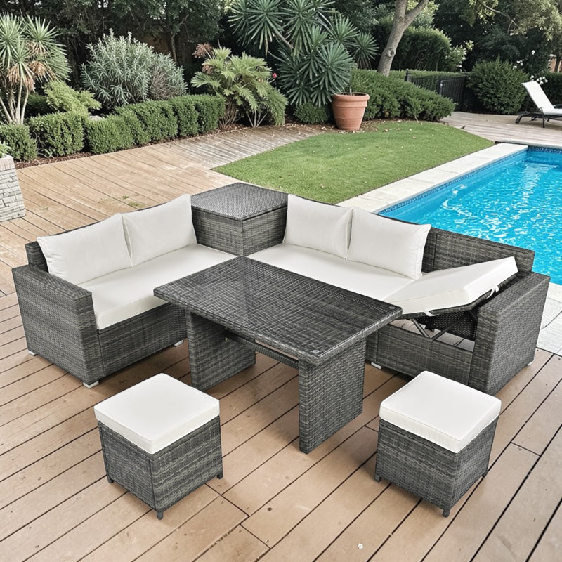 Ensemble repas pour 7 personnes, Beige, Gris