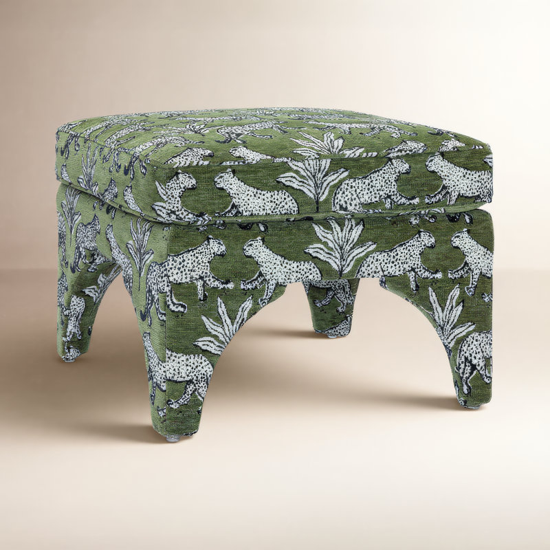 Leopard Jacquard Ottoman, Olive Green
