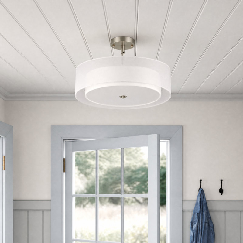 Kamila 3 - Plafonnier semi-encastré à tambour lumineux, Nickel brossé