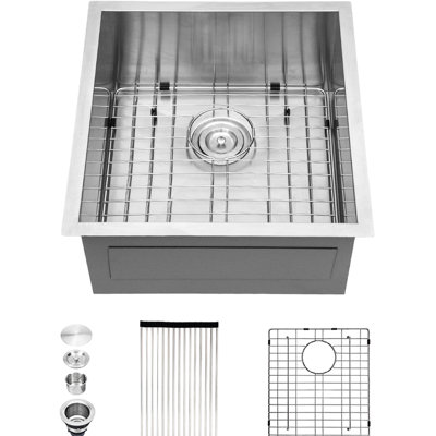 Évier de cuisine encastré 15 po x 9 po - Profondeur 13 po, acier inoxydable 304, surface lisse, revêtement anticondensation, avec bac de vidange et bonde faciles à nettoyer.