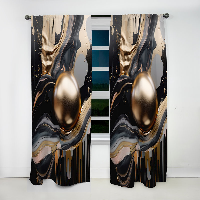 Or et noir marbré Euphoria III - rideau occultant abstrait - 1 panneau, L 52 po x L 95 po