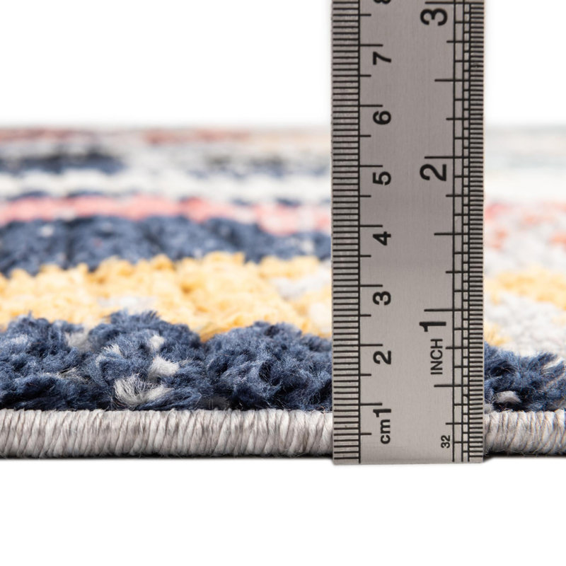 Tapis bleu / rose / jaune / gris / blanc Fidelia, Rectangle 9 pi 10 po x 13 pi