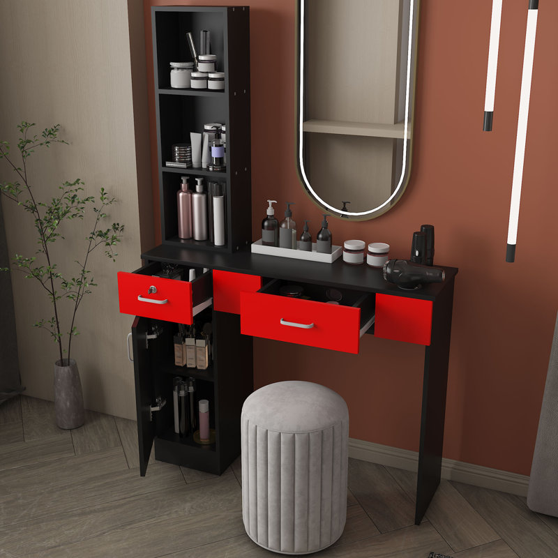 Meghana Makeup Vanity Salon Stations for Hair Stylist Locking Wall Mount Barber Station, 67'' H X 11.8'' W X 40.6'' D