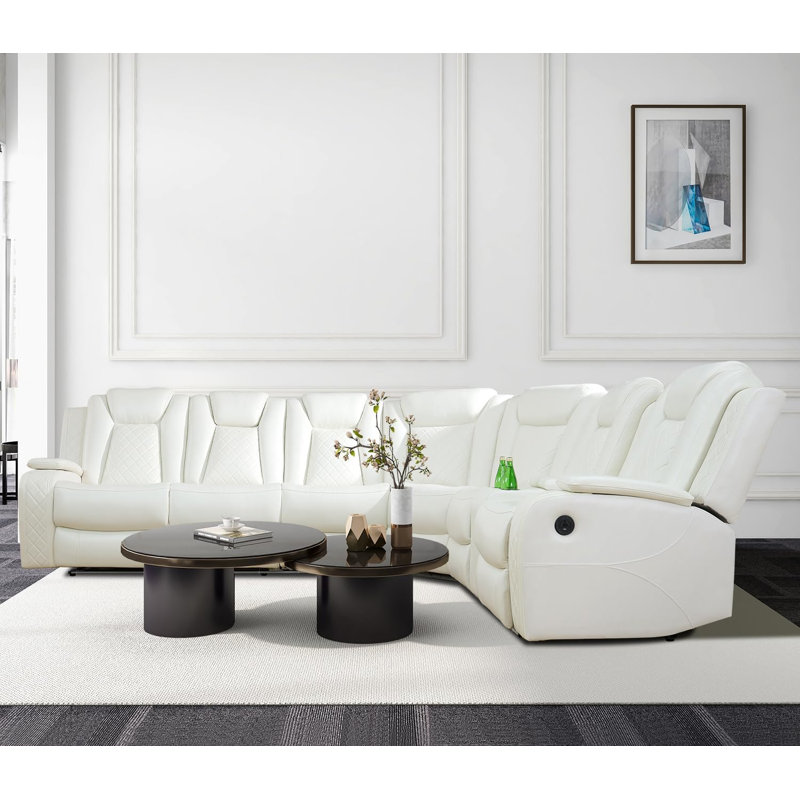 Ensemble modulaire de salon inclinable électrique en cuir 3 pièces avec accoudoirs de rangement à DEL, USB, sans fil Nana (ensemble de 3)