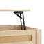 Table basse en rotin à plateau relevable avec rangement dissimulé et tablette ouverte
