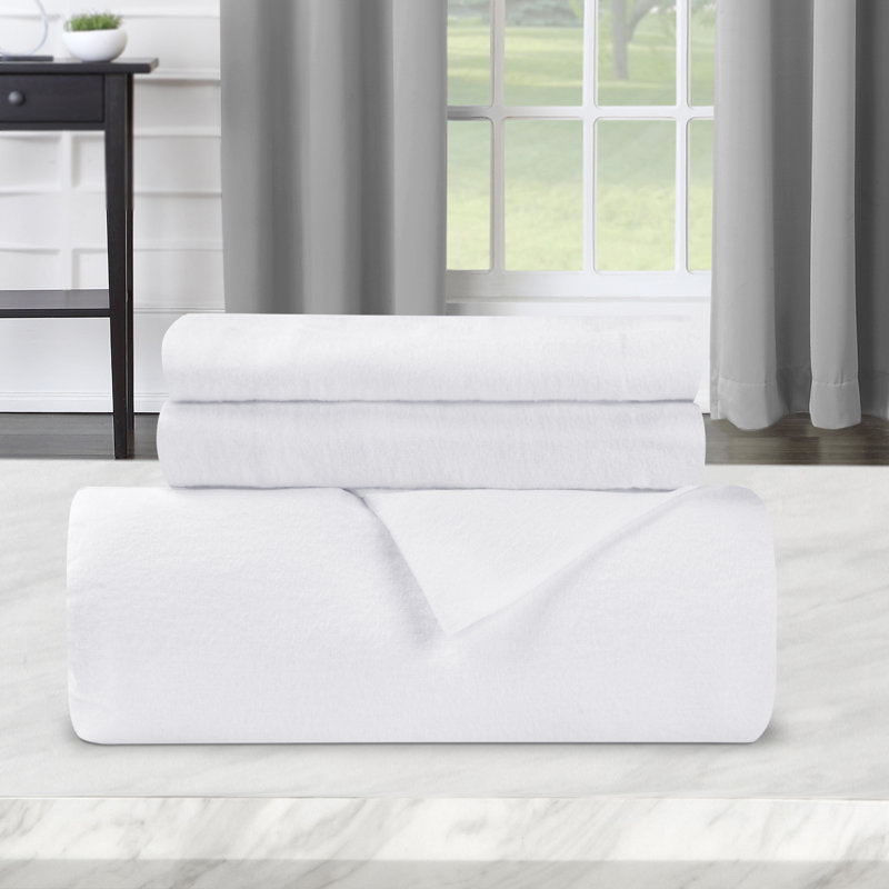 Ensemble de housse de couette en flanelle de coton 3 pièces Gizem, Blanc, Housse de couette simple et deux taies décorative