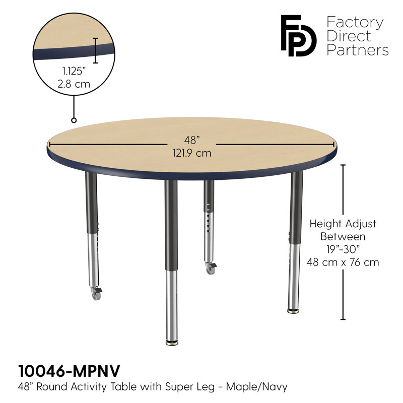 Table ronde à hauteur réglable, 48", Érable / bleu marine / noir, Super