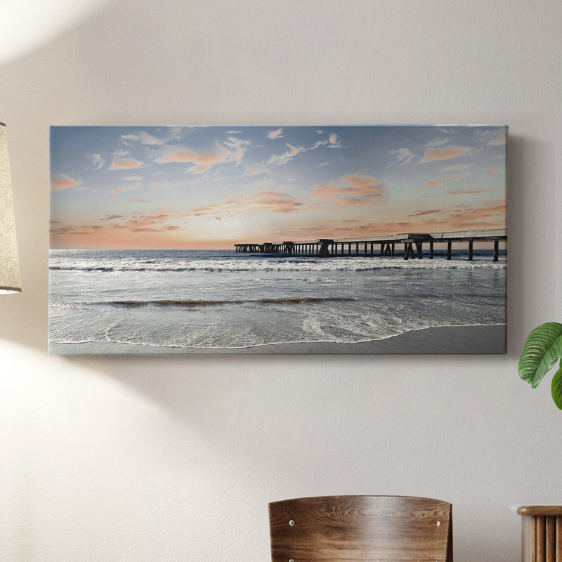 Coucher de soleil sur la plage du Pacifique - Toile tendue avec châssis - Prêt à accrocher, H 24 po x l 48 po