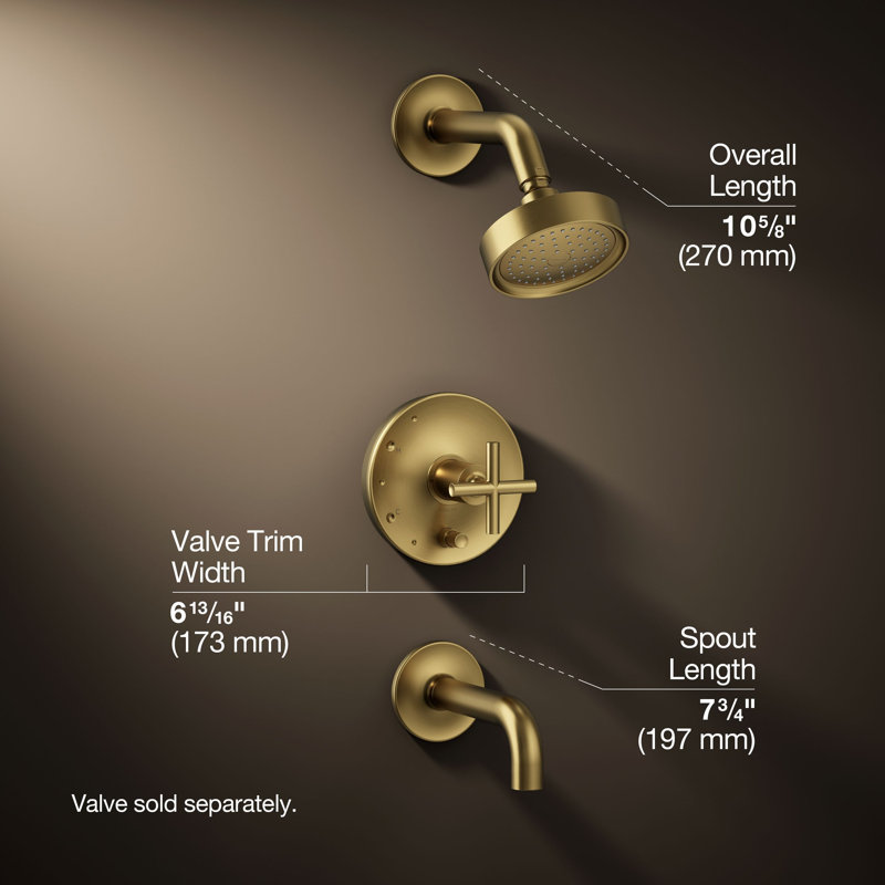 Purist® Rite-Tub and Shower Faucet, Cross Handle, Vibrant Brushed Moderne Brass
