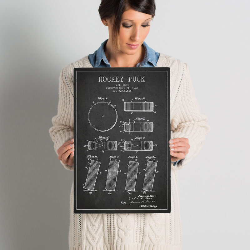 « Hockey Puck Charcoal Patent Blueprint », affiche vintage sur toile tendue, H 18 po x l 12 po x p 1,5 po