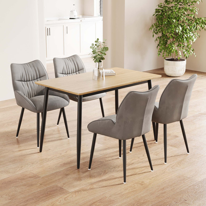 Ensemble de table de salle à manger et de chaises 4 pièces à grain de bois moderne, table de salle à manger élégante, table de salle à manger de cuisine, robuste et durable, facile à assembler, convient pour 4 à 6 personnes
