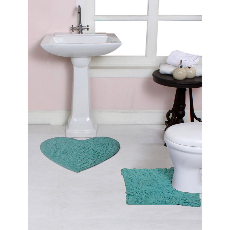 Tapis 100% coton lavable à la machine avec contour Home Weavers Franciska (ensemble de 2), Turquoise