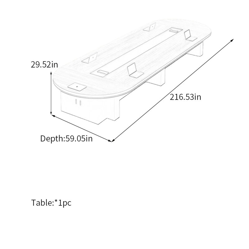Table de conférence de luxe moderne avec rangement, H 29,52 po x L 216,53 po x l 59,05 po, Brun