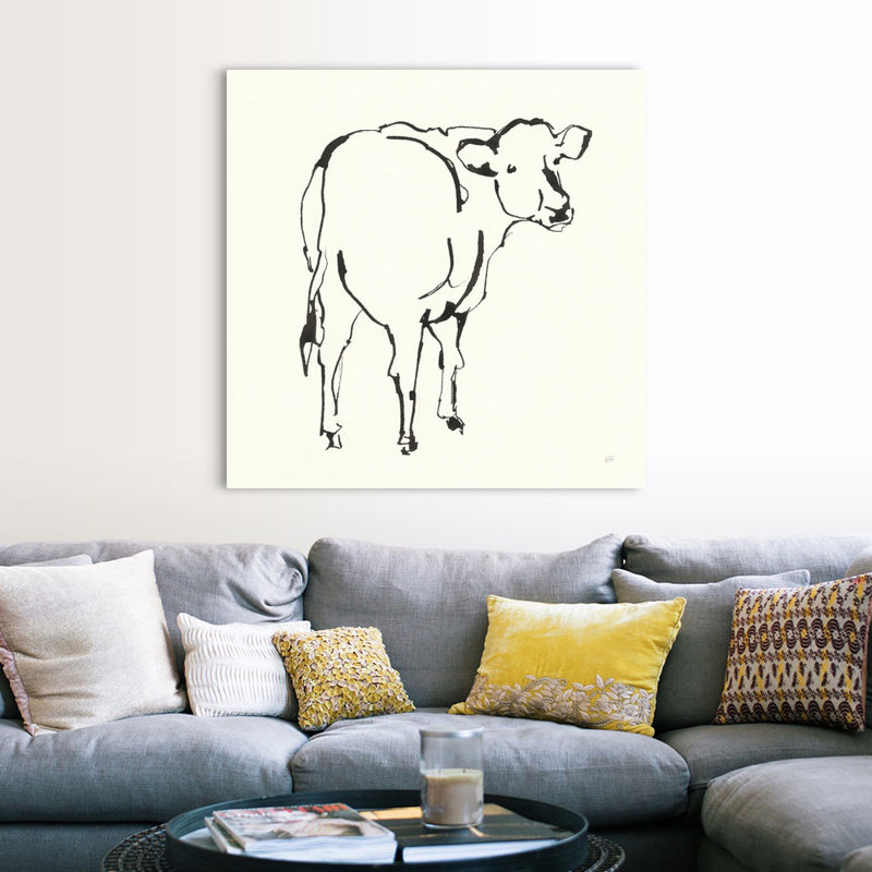 «Line Cow», art mural sur toile, H 48 po x l 48 po x P 1 po, Toile tendue
