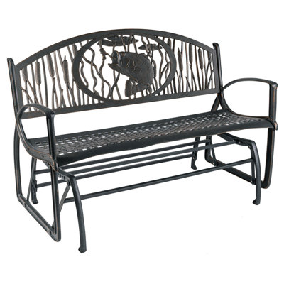 2-Person Outdoor Cast Iron Glider with Bass Fish Design