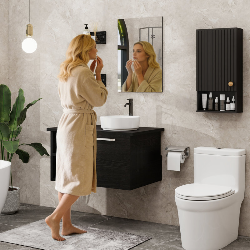 Bathroom Cabinet With Adjustable Shelves, Wall Mounted Storage Rack With Open Shelf, Kitchen, Black