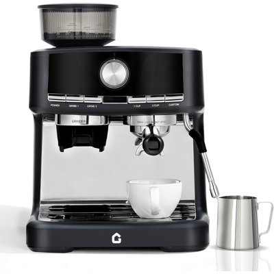 All-in-One Espresso Machine with Integrated Coffee Grinder, 20 Bar Pressure and Milk Frothing Steam Wand