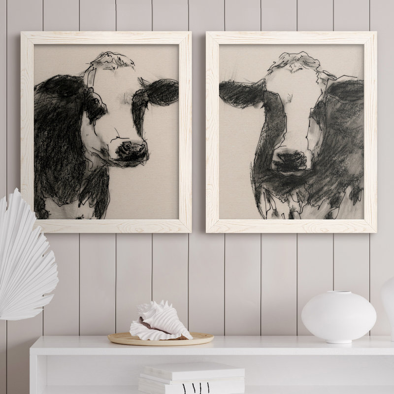 Portrait de vache croquis I - ensemble de 2 reproductions d'art sur toile, Toile blanche encadrée, H 20 po x l 17 po x P 1 po