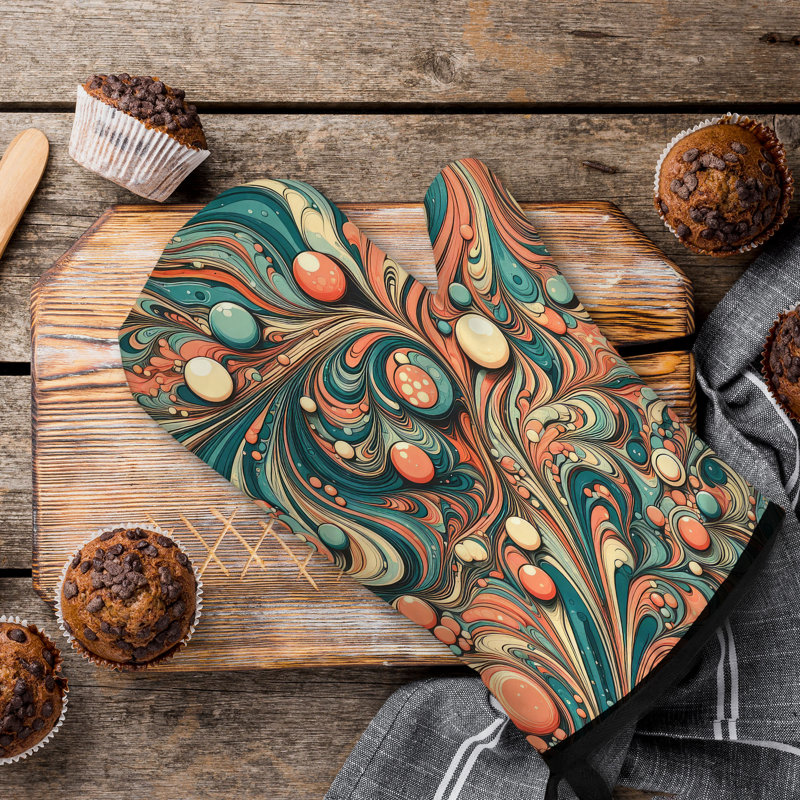Artful Marble Waves Oven Mitt Cotton Twill