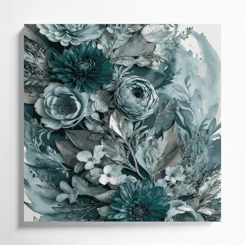 "Watercolor Floral 73", art mural sur toile grise, H 8 po x l 8 po