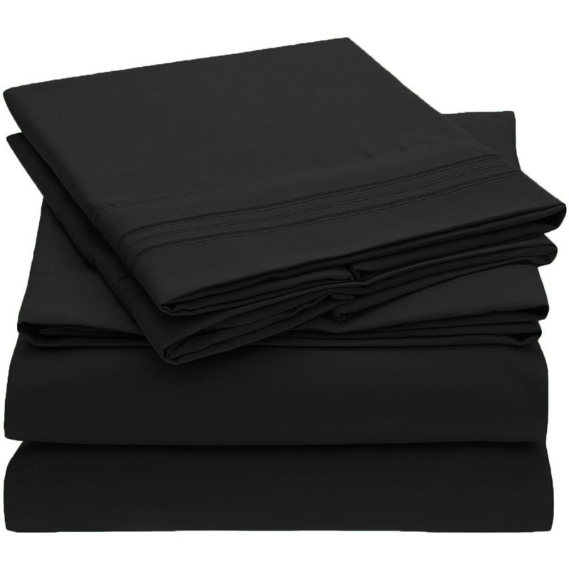 Microfiber Sheet Set, King Sheet Set with 2 Pillowcases, Black