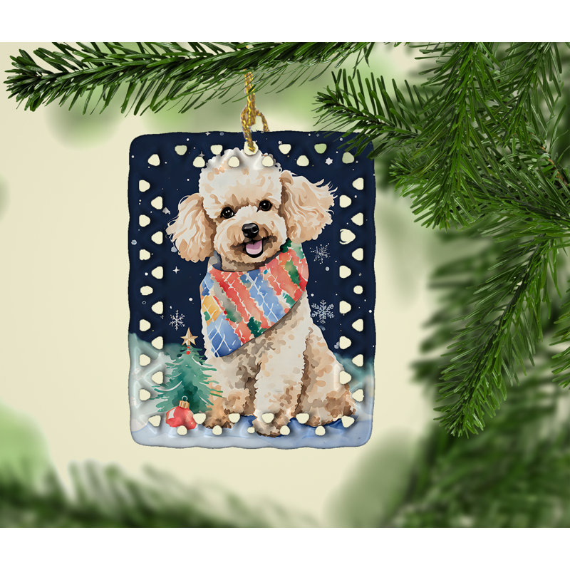 Ornement en porcelaine de Noël caniche, Caniche - 3568