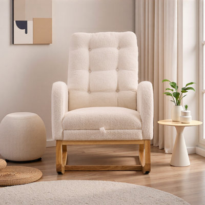 Accent Rocking Chair With Footrest High Back Rubber Wood Rocking Legs Bedroom Living Space 26.77D X 38.36W X 39.76H Inch by Magiccactus