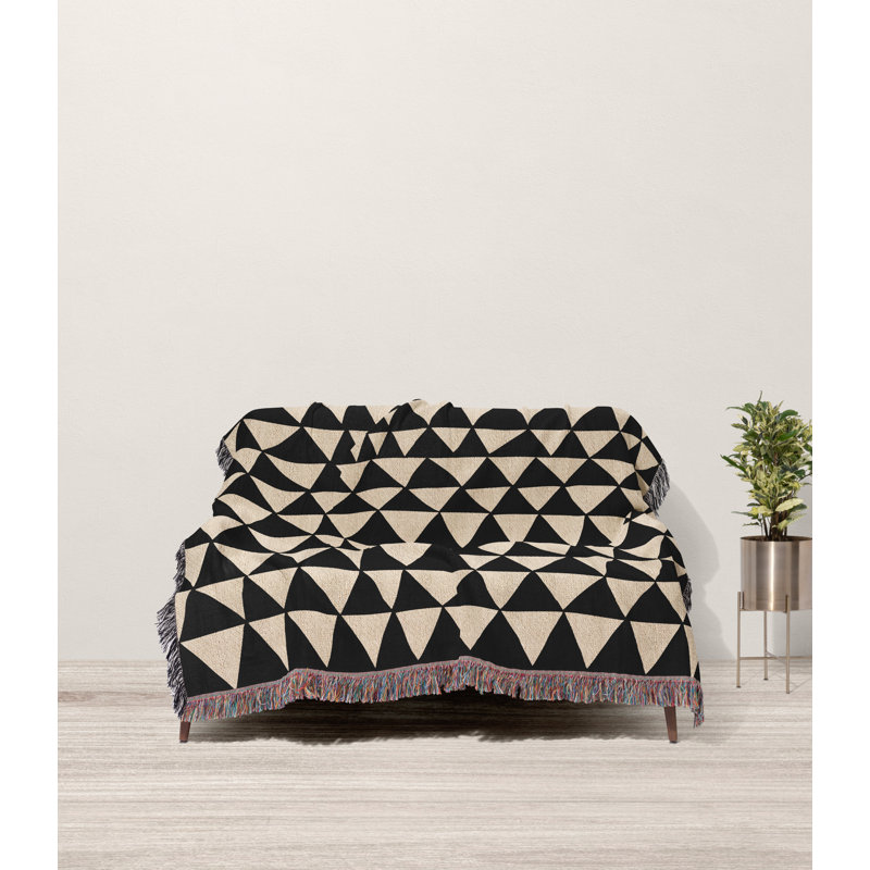Jeté en coton Kelia, Jeté, Noir / beige