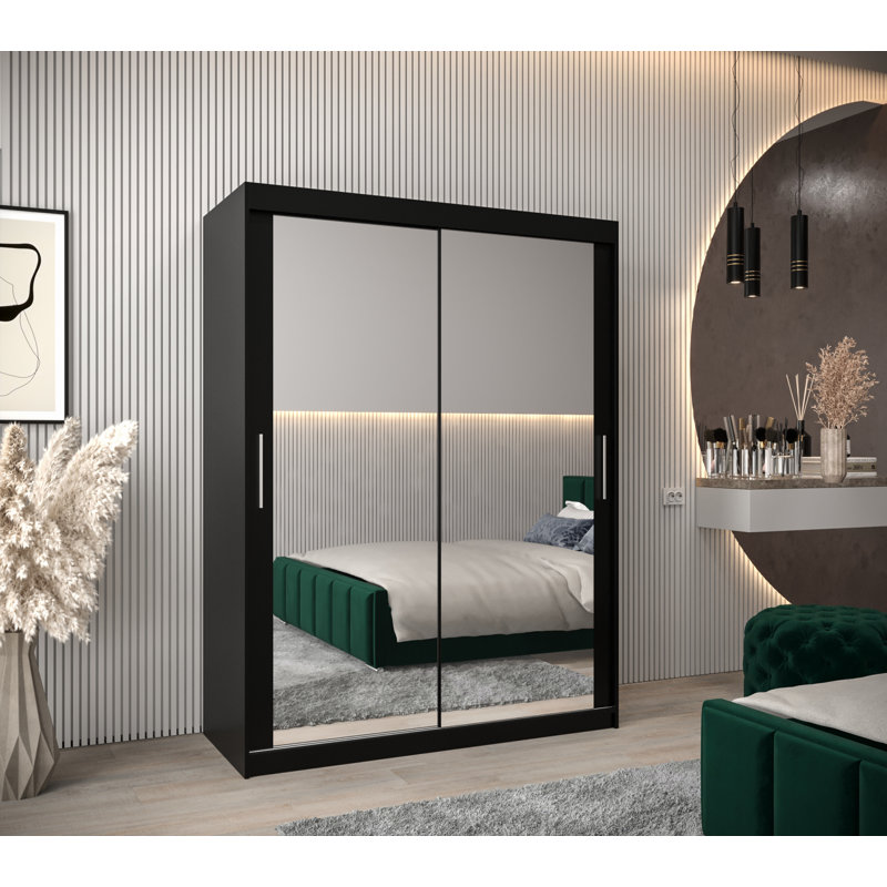 Artell 2 Door Solid + Manufactured Wood Wardrobe, Black Matt