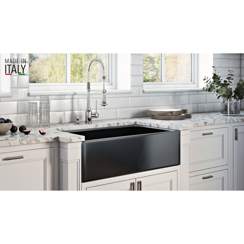 Fiamma 30" L x 20" W Farmhouse Kitchen Sink, Glossy Black
