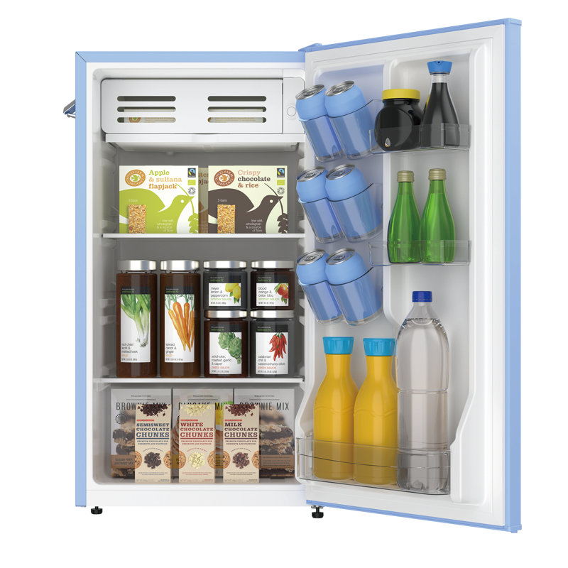 Frigidaire Pi. Réfrigérateur compact rétro avec compartiment refroidisseur, ouvre-bouteille latéral intégré, Bleu